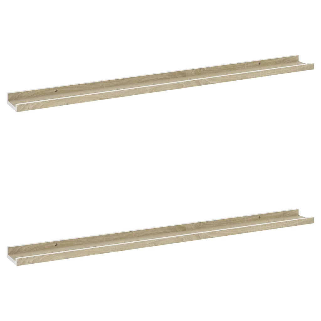 Wall Shelves 2 pcs White and Sonoma Oak 100x9x3 cm