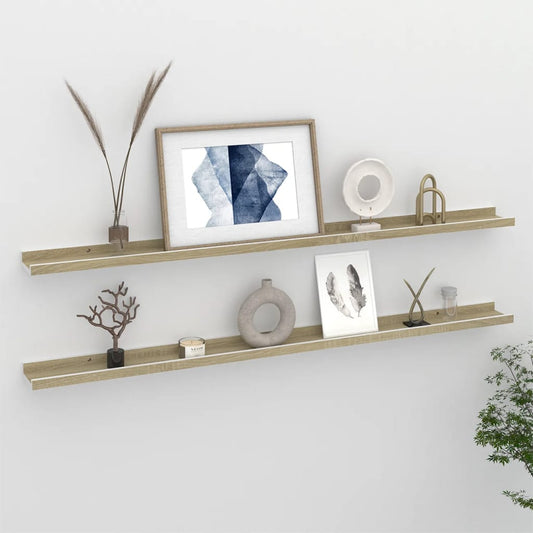 Wall Shelves 2 pcs White and Sonoma Oak 115x9x3 cm