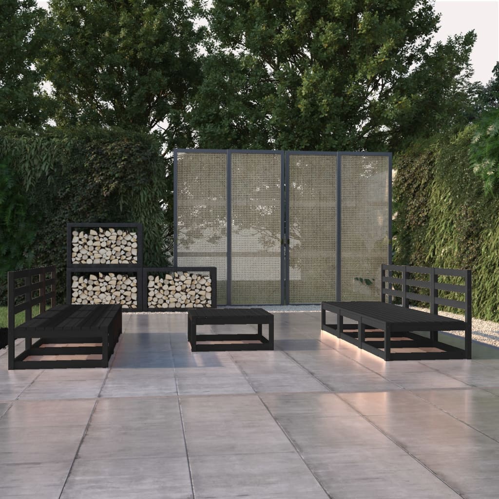 7 Piece Garden Lounge Set Black Solid Pinewood