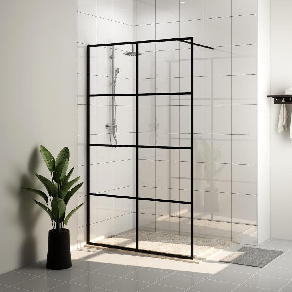 Walk-in Shower Wall with Clear ESG Glass 115x195 cm Black