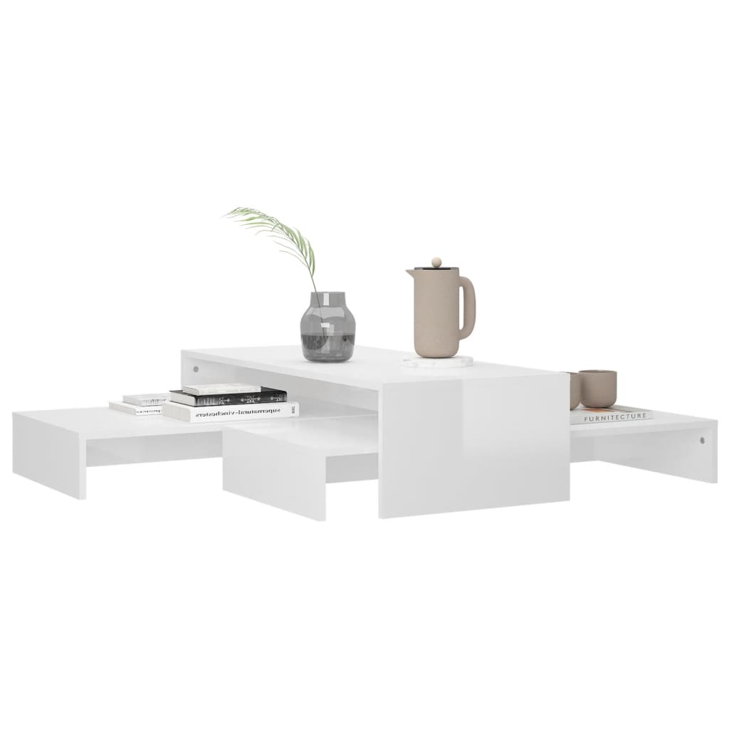 Nesting Coffee Table Set High Gloss White 100x100x26.5 cm