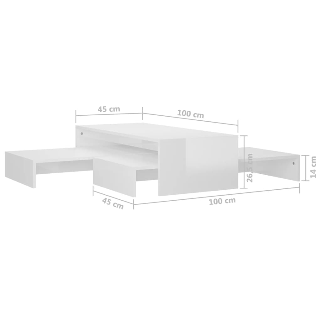 Nesting Coffee Table Set High Gloss White 100x100x26.5 cm