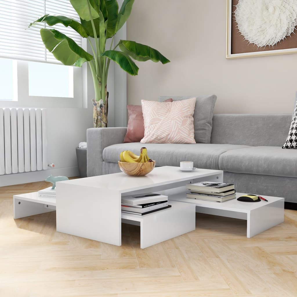 Nesting Coffee Table Set High Gloss White 100x100x26.5 cm
