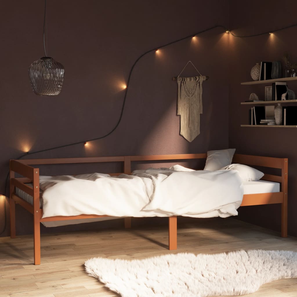 Bed Frame without Mattress Honey Brown Solid Pinewood 90x200 cm
