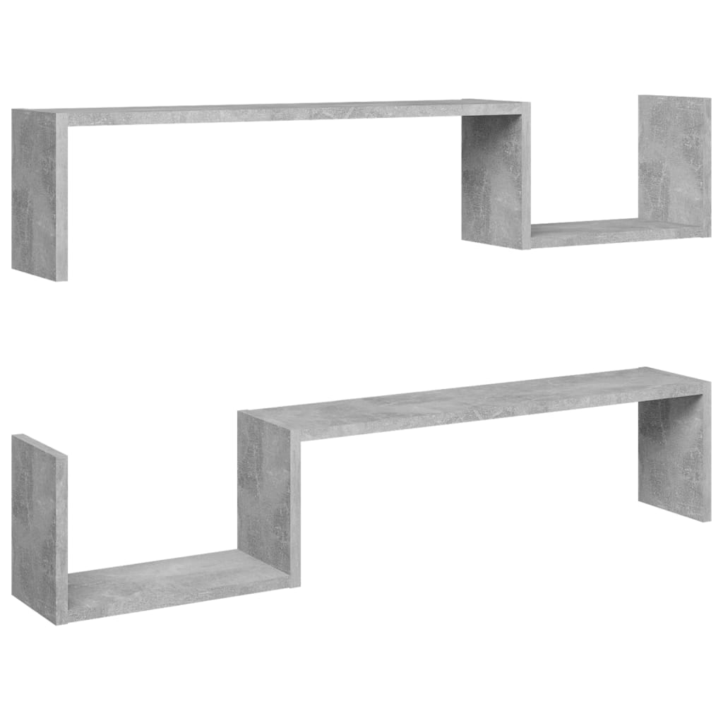 Wall Shelf 2 pcs Concrete Grey 100x15x20 cm Engineered Wood