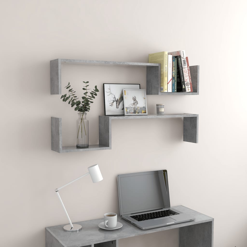 Wall Shelf 2 pcs Concrete Grey 100x15x20 cm Engineered Wood
