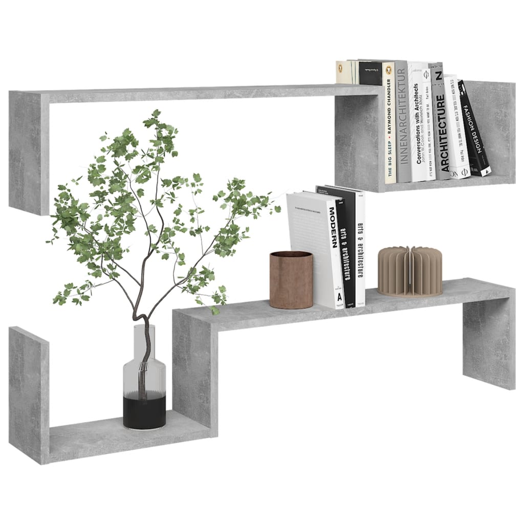 Wall Shelf 2 pcs Concrete Grey 100x15x20 cm Engineered Wood