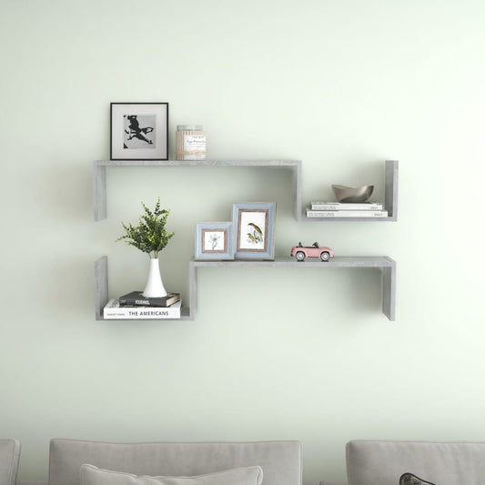 Wall Shelf 2 pcs Concrete Grey 100x15x20 cm Engineered Wood