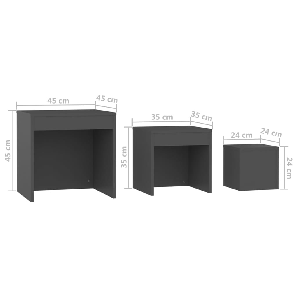 Nesting Tables 3 pcs Grey Engineered Wood