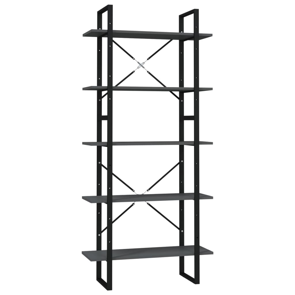5-Tier Book Cabinet Grey 80x30x175 cm Engineered Wood