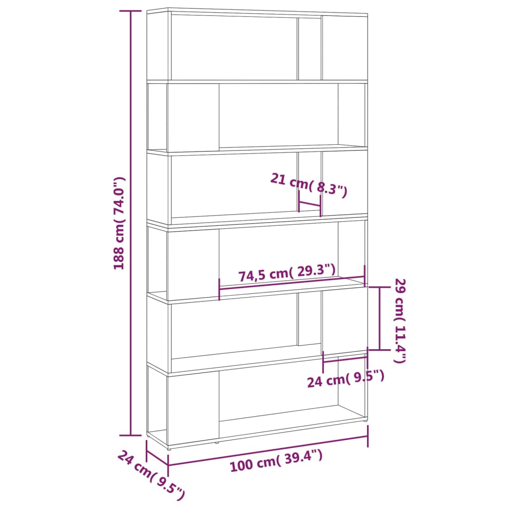 Book Cabinet Room Divider Concrete Grey 100x24x188 cm
