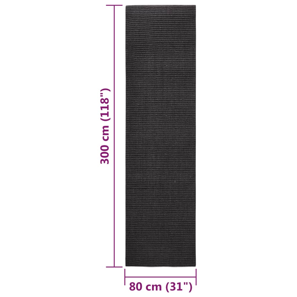 Rug Natural Sisal 80x300 cm Black