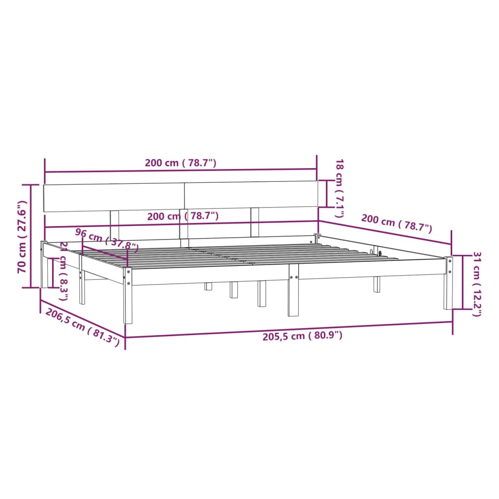 Bed Frame without Mattress White Solid Wood 200x200 cm