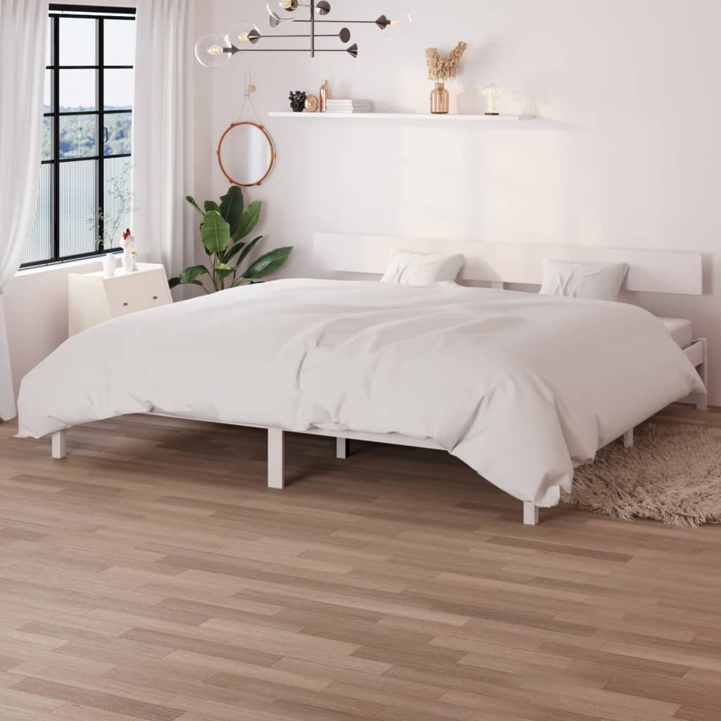 Bed Frame without Mattress White Solid Wood 200x200 cm