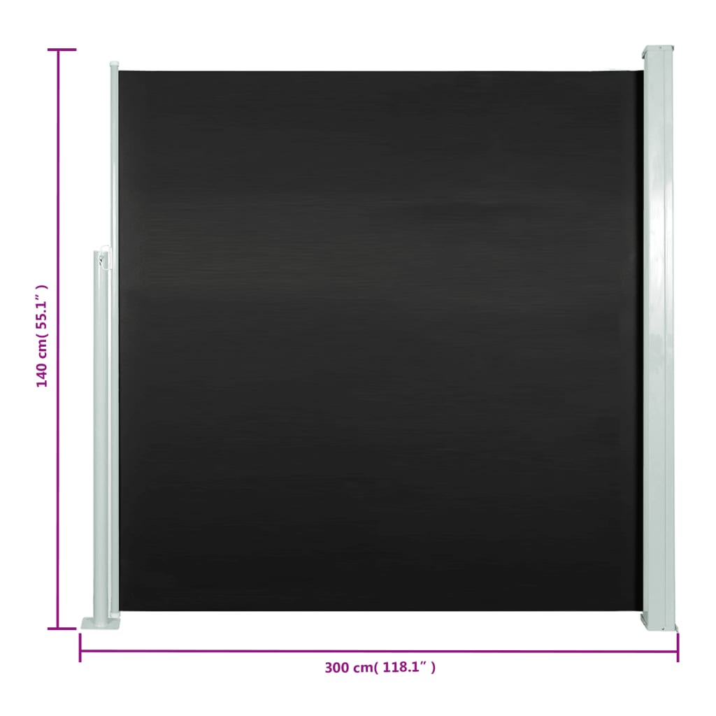 Patio Retractable Side Awning 140x300 cm Black