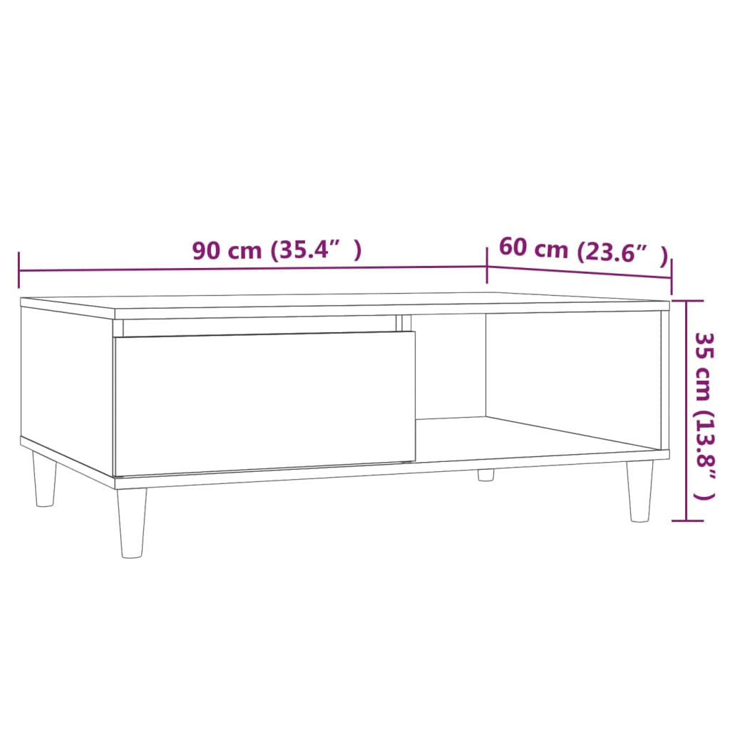 Coffee Table Brown Oak 90x60x35 cm Engineered Wood