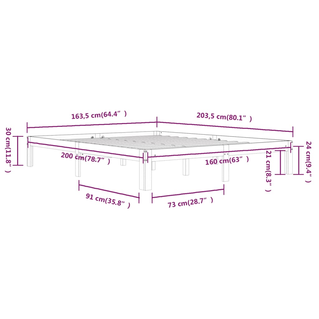 Bed Frame without Mattress Solid Wood Pine 160x200cm