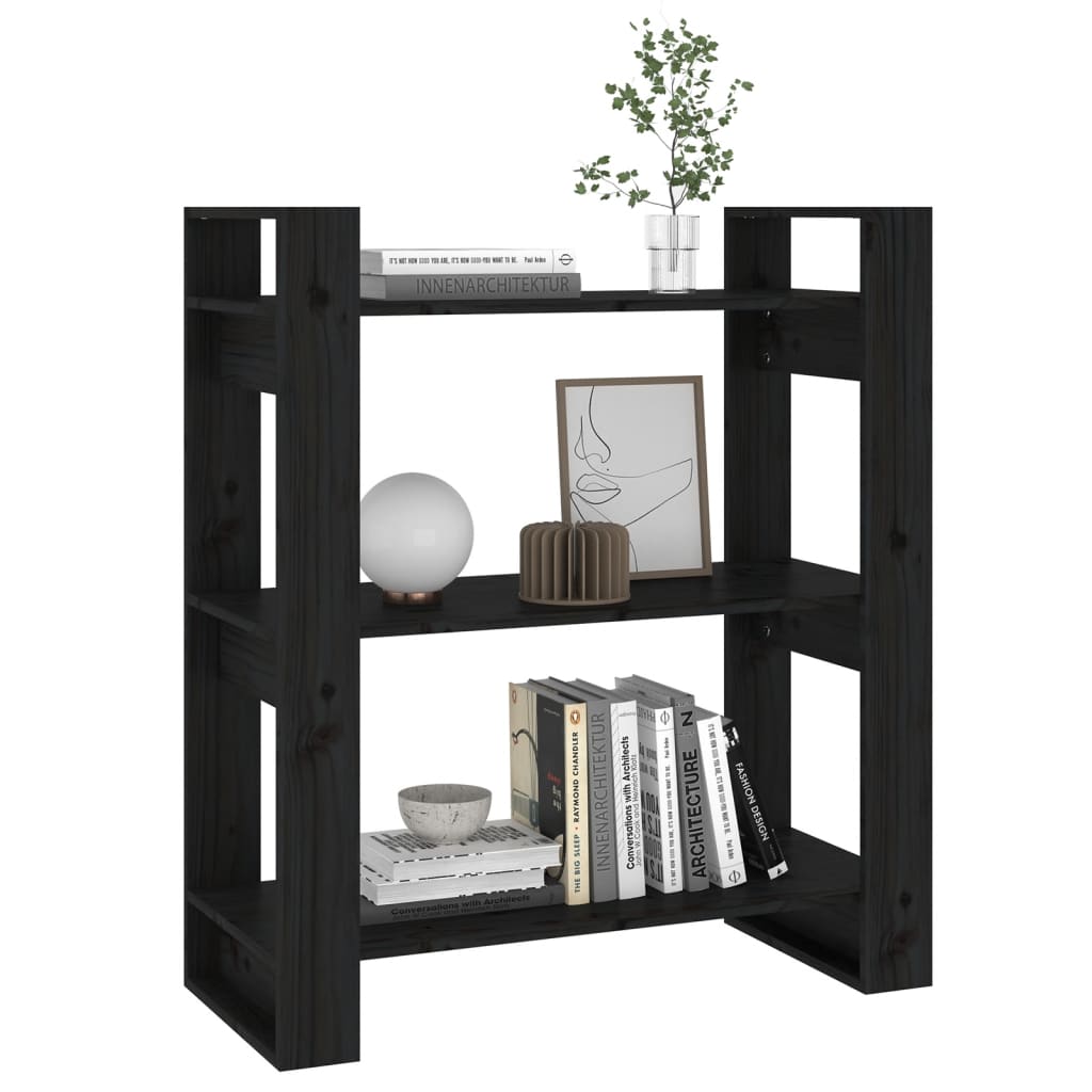 Book Cabinet/Room Divider Black 80x35x91 cm Solid Wood Pine