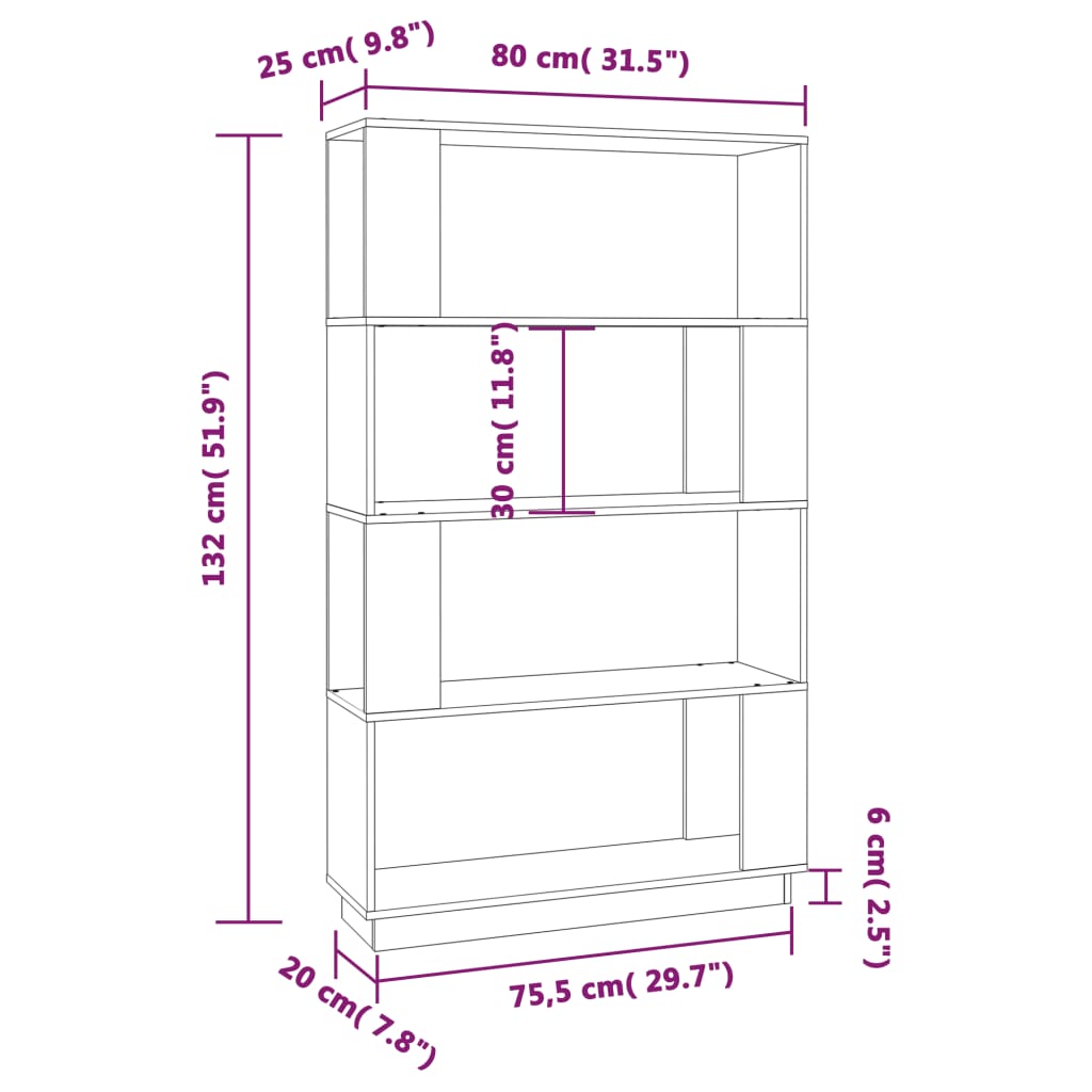 Book Cabinet/Room Divider Black 80x25x132 cm Solid Wood Pine