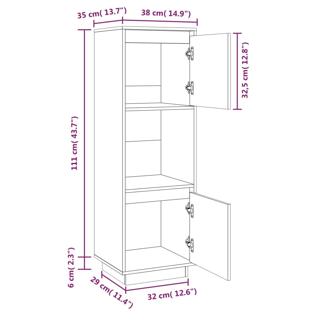 Highboard Grey 38x35x117 cm Solid Wood Pine