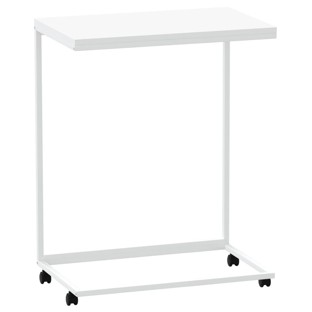 Side Table with Wheels White 55x35x70 cm Engineered Wood