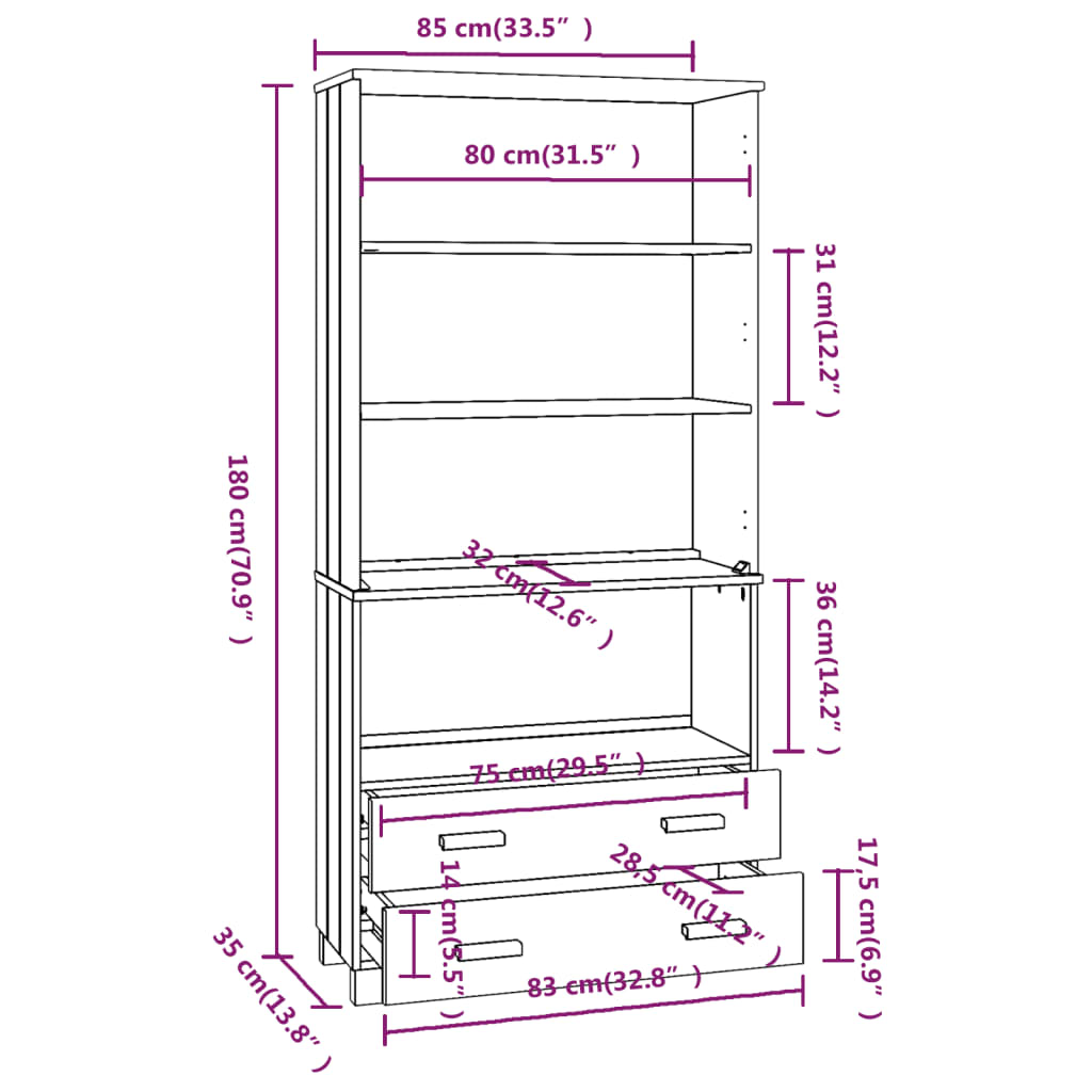Highboard HAMAR Solid Wood Pine White