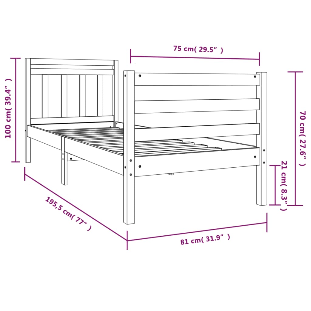 Bed Frame without Mattress Small Single Solid Wood