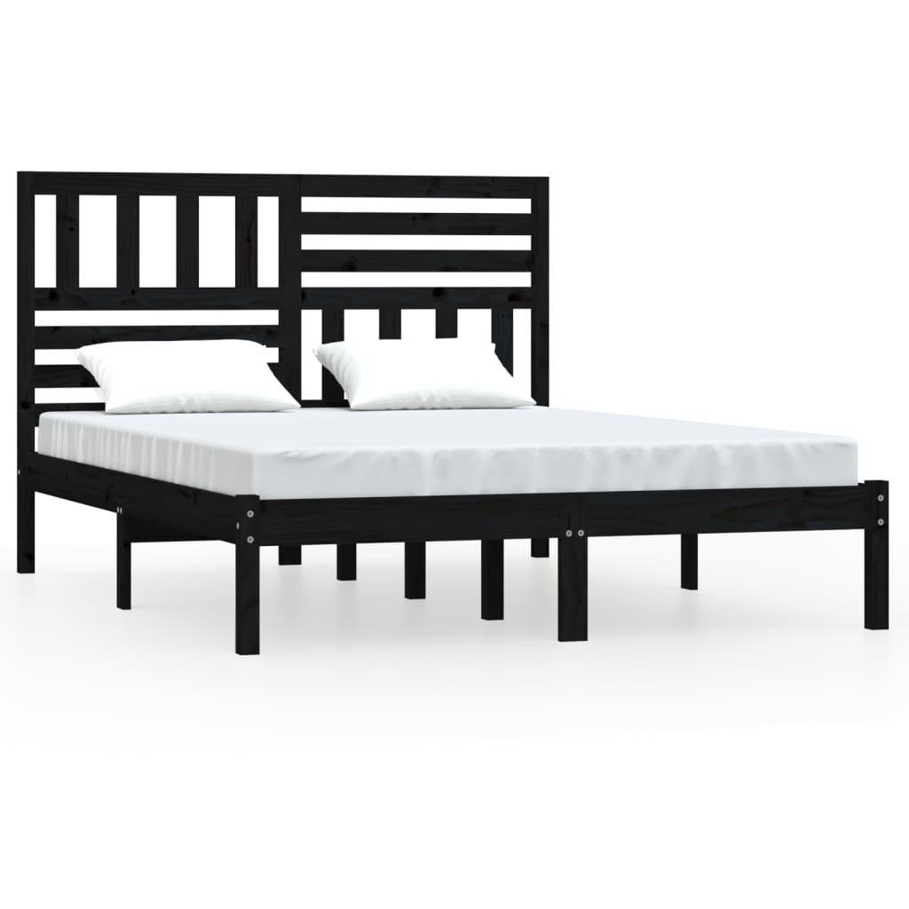 Bed Frame without Mattress Black 150x200 cm King Size Solid Wood Pine