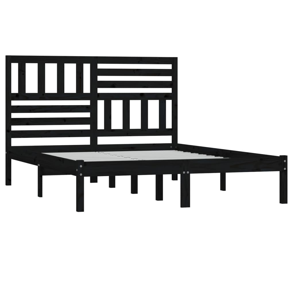 Bed Frame without Mattress Black 150x200 cm King Size Solid Wood Pine