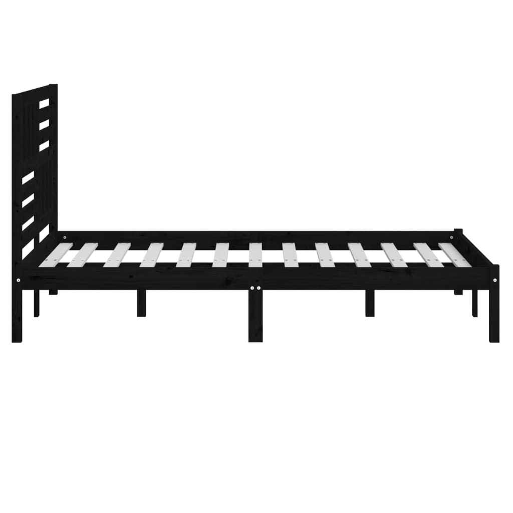 Bed Frame without Mattress Black 150x200 cm King Size Solid Wood Pine