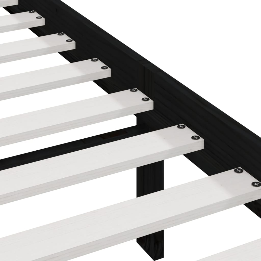 Bed Frame without Mattress Black 150x200 cm King Size Solid Wood Pine