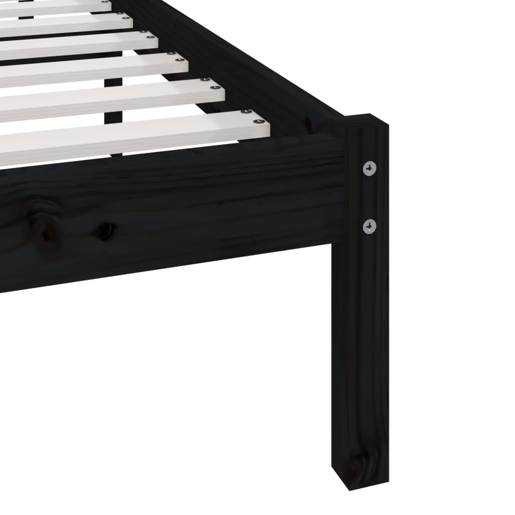Bed Frame without Mattress Black 150x200 cm King Size Solid Wood Pine
