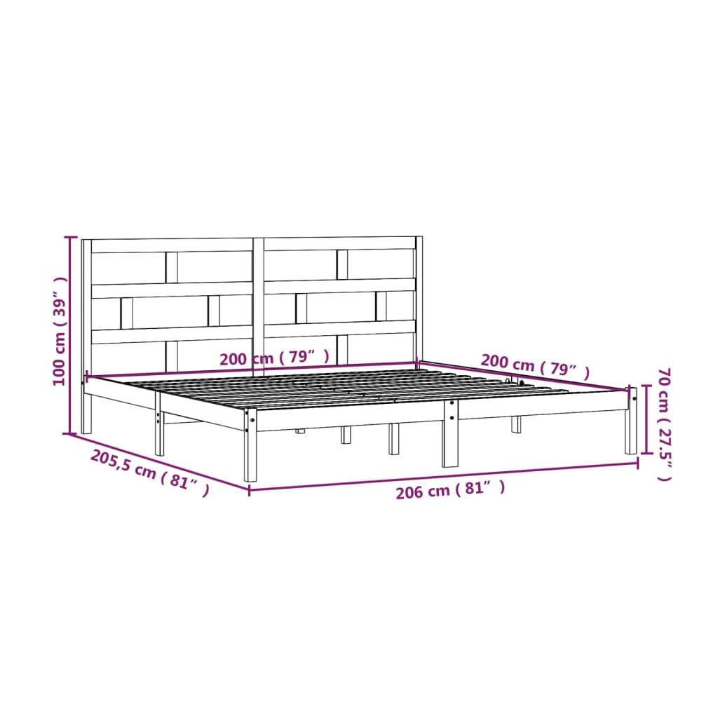 3101242 vidaXL Bed Frame without Mattress Black Solid Wood Pine 200x200 cm (810041+814218)