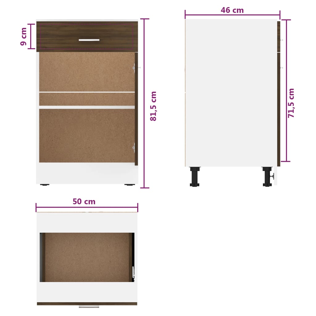 Drawer Bottom Cabinet Lyon Brown Oak 50x46x81.5 cm Engineered Wood