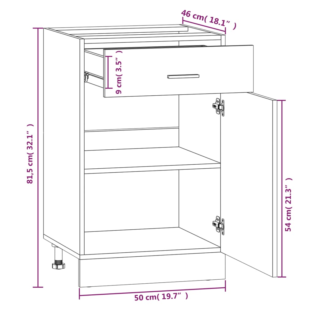 Drawer Bottom Cabinet Lyon Brown Oak 50x46x81.5 cm Engineered Wood