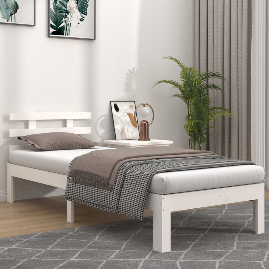 Bed Frame without Mattress White Solid Wood 100x200 cm