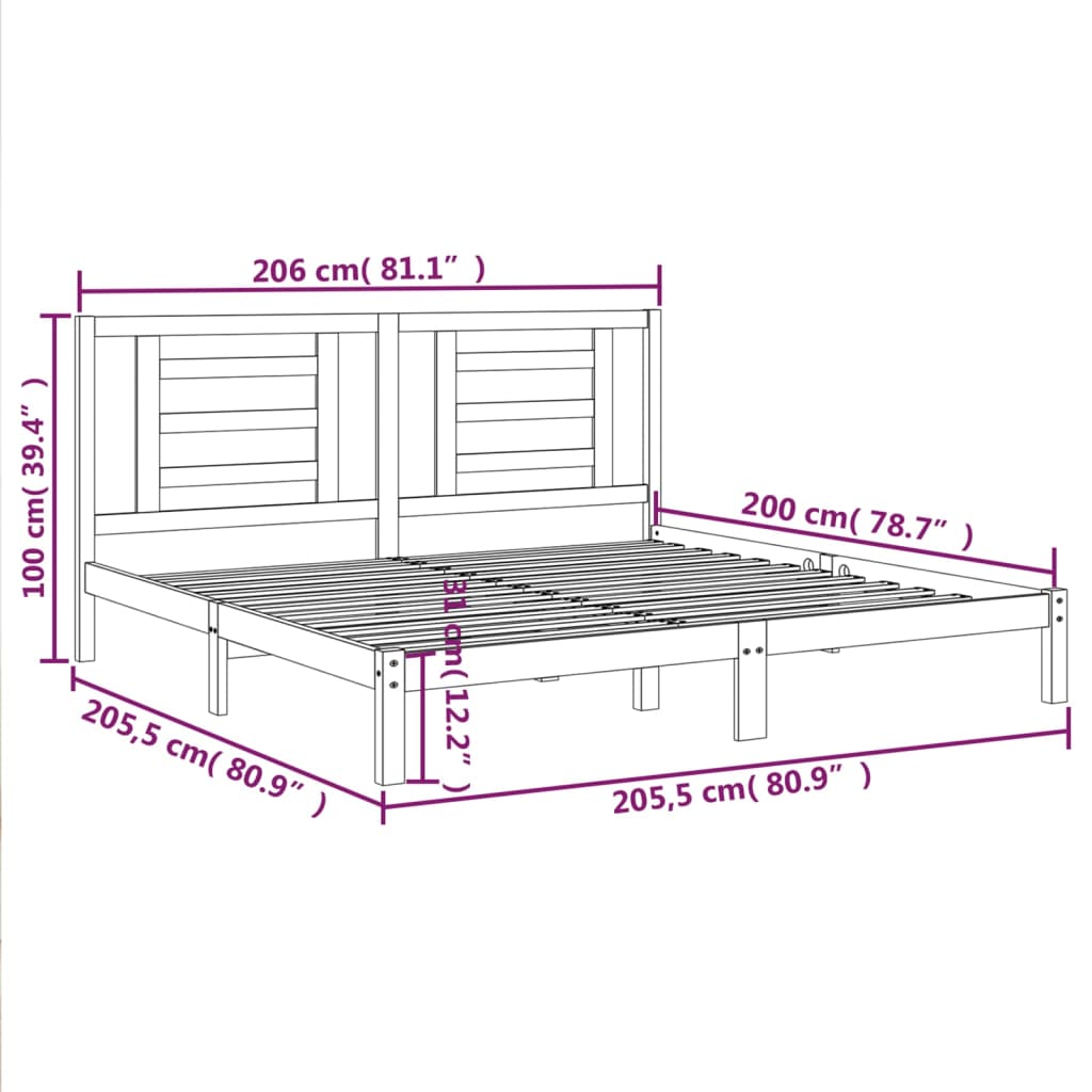 Bed Frame without Mattress Grey 200x200 cm Solid Wood Pine