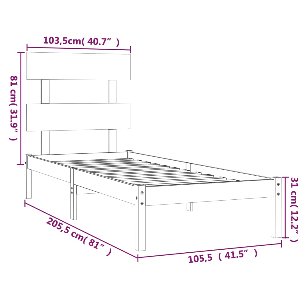 Bed Frame without Mattress Black 100x200 cm Solid Wood