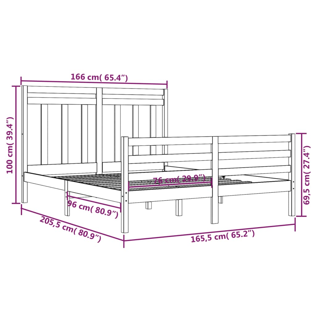 Bed Frame without Mattress 160x200 cm Solid Wood