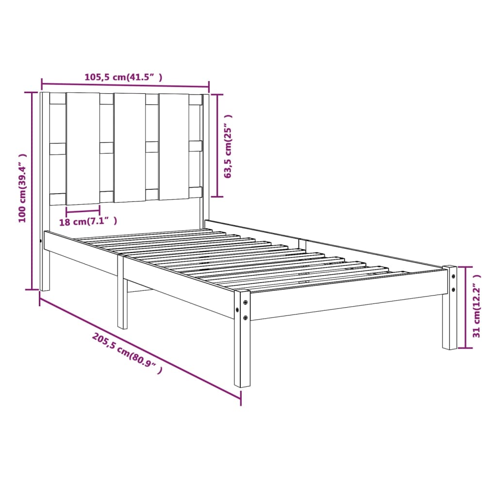 Bed Frame without Mattress White 100x200 cm Solid Wood Pine