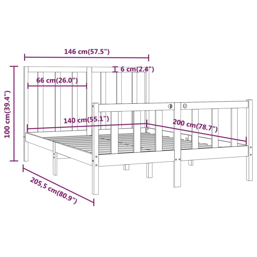 Bed Frame without Mattress White 140x200 cm Solid Wood