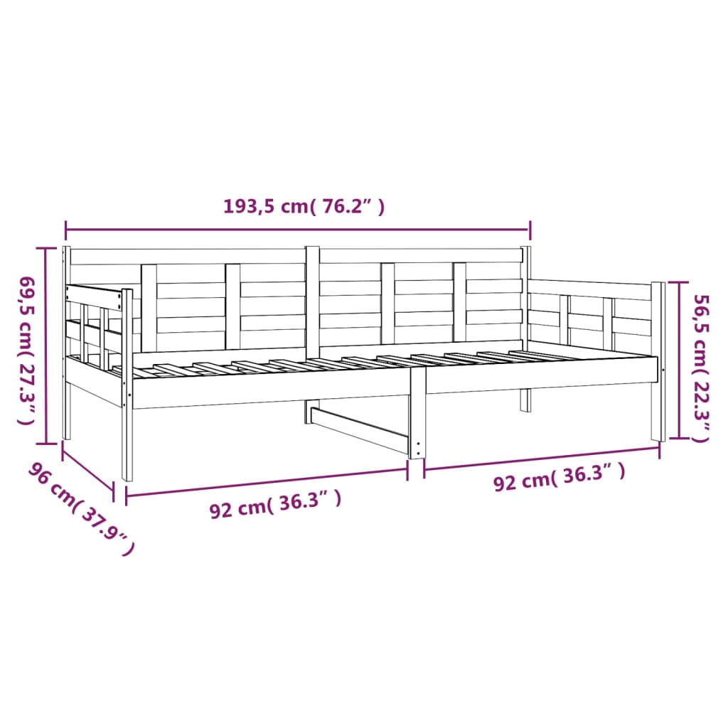 Day Bed without Mattress White Solid Wood Pine 90x190 cm Single