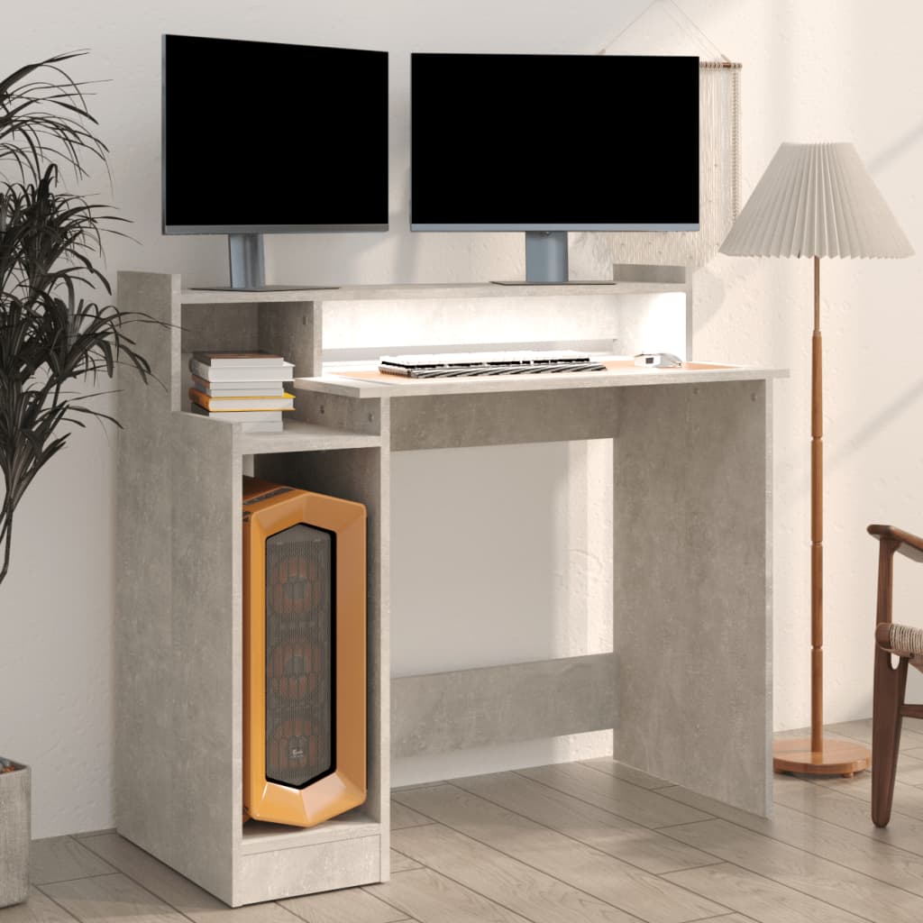 Desk with LED Lights Concrete grey 97x45x90 cm Engineered Wood