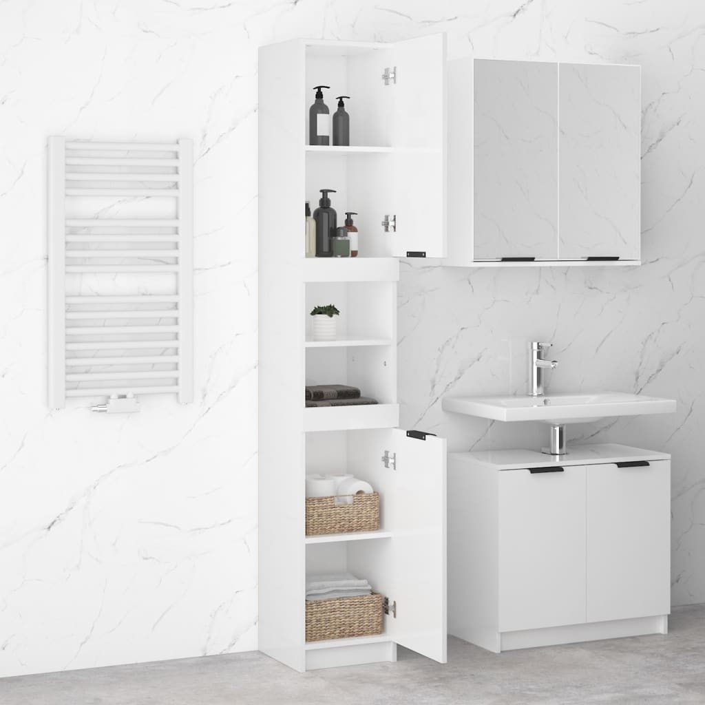 Bathroom Cabinet High Gloss White 32x34x188.5cm Engineered Wood