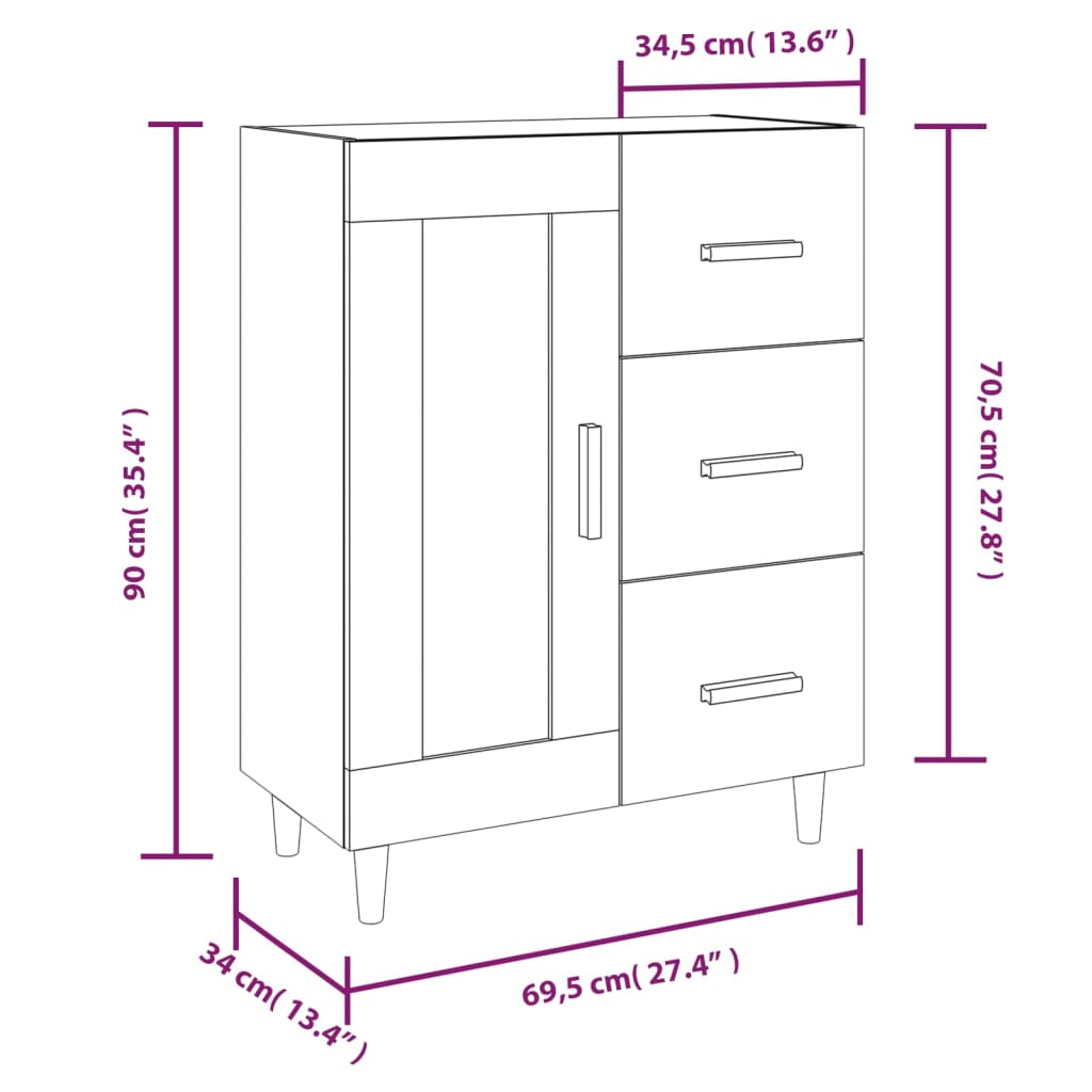 Sideboard White 69.5x34x90 cm Engineered Wood