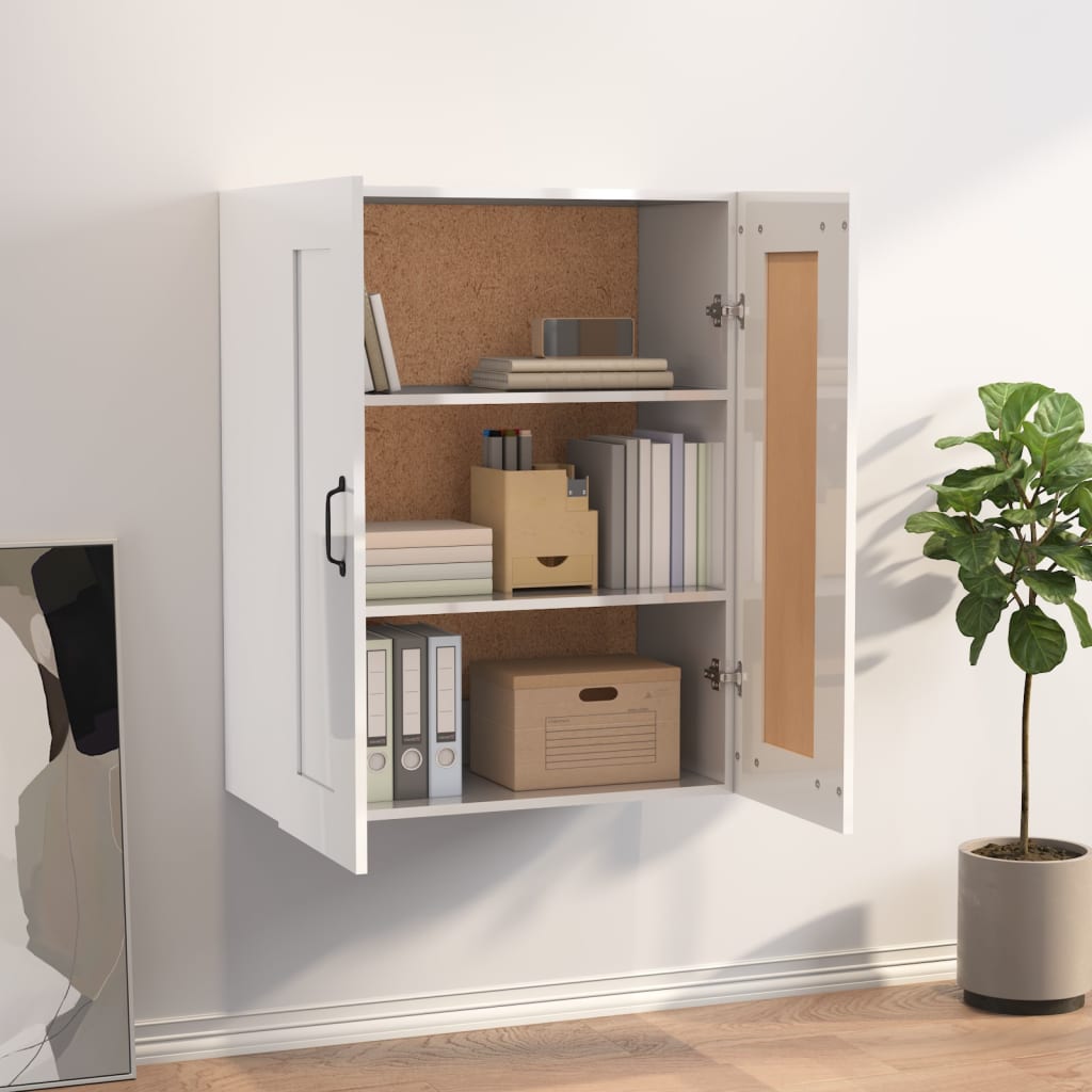 Hanging Wall Cabinet High Gloss White 69.5x32.5x90 cm