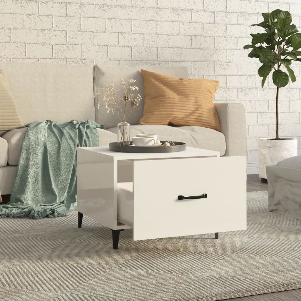 Coffee Table with Metal Legs High Gloss White 50x50x40 cm