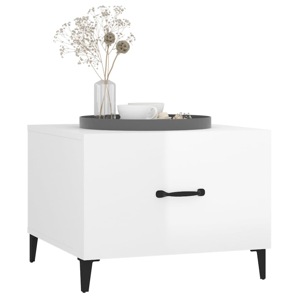 Coffee Table with Metal Legs High Gloss White 50x50x40 cm