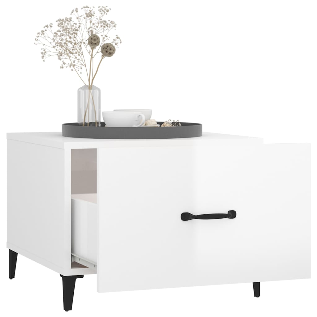 Coffee Table with Metal Legs High Gloss White 50x50x40 cm