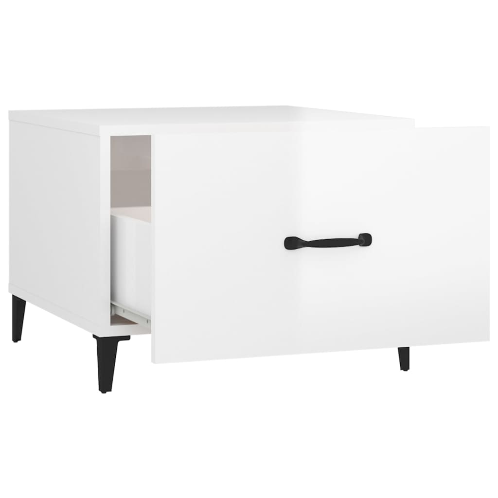 Coffee Table with Metal Legs High Gloss White 50x50x40 cm